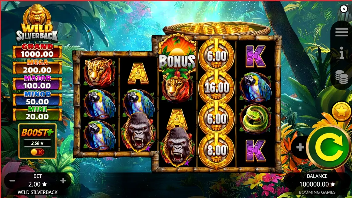Tampilan visual slot Wild Silverback dengan latar belakang hutan tropis yang mendalam