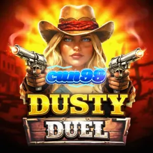 Tampilan visual slot Dusty Duel dengan tema Wild West yang gersang